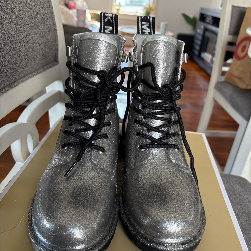 NWOT Michael Kors Metallic Silver Combat Boots